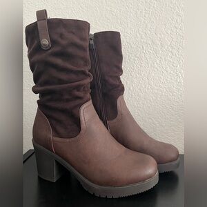 Dream Paris Brown Leather & Suede Mid Calf Heeled Boots Size 8.5